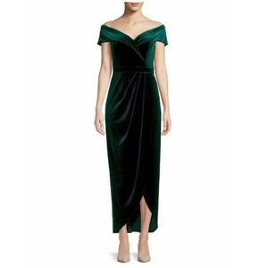 Xscape Velvet Emerald Green Off Shoulder Gown Formal Evening 10